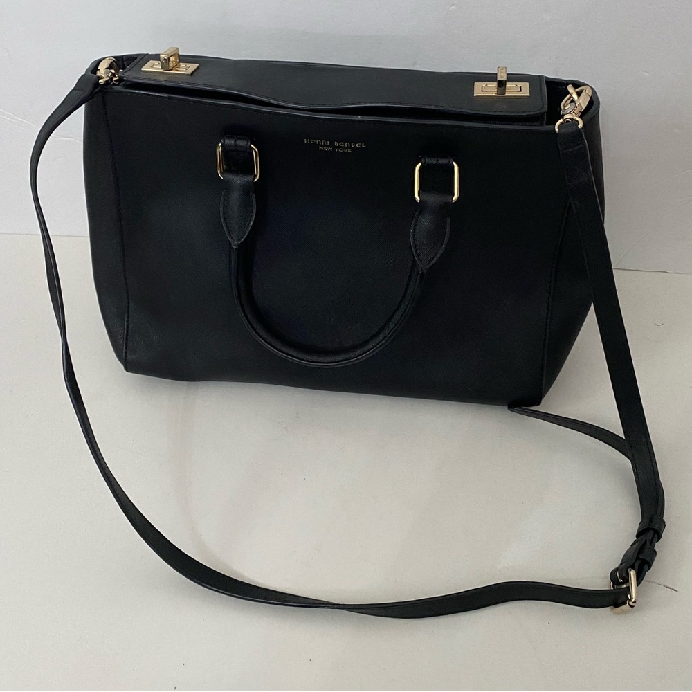 HENRI BENDEL Black Saffiano Leather Turnlock Bag - Picture 16 of 16